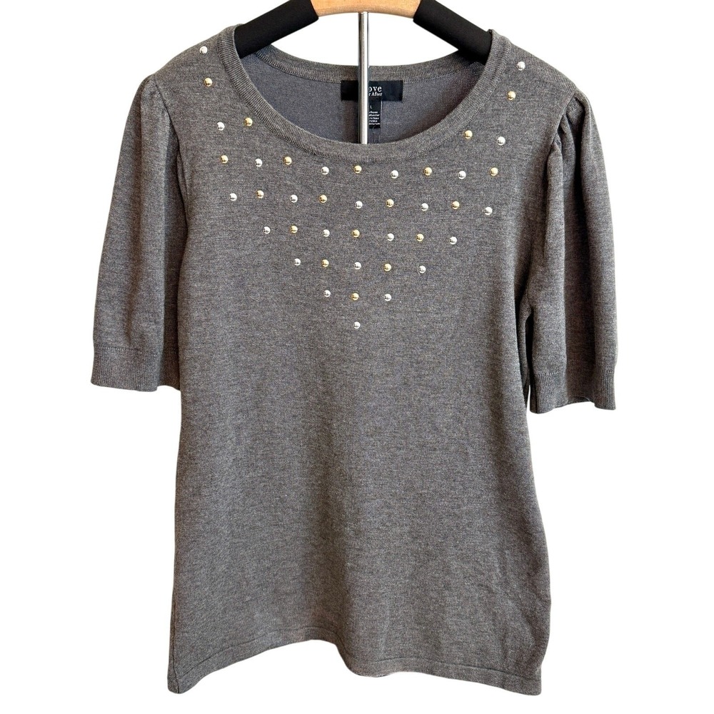 NWT Studded Scoop Neck Knit Top Sweater L Short Sleeve Career Office Workwear